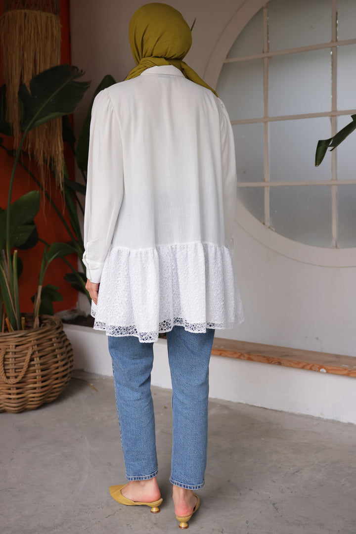 BNG Women Shirt with Lace Detail at the Hem White - Clermont