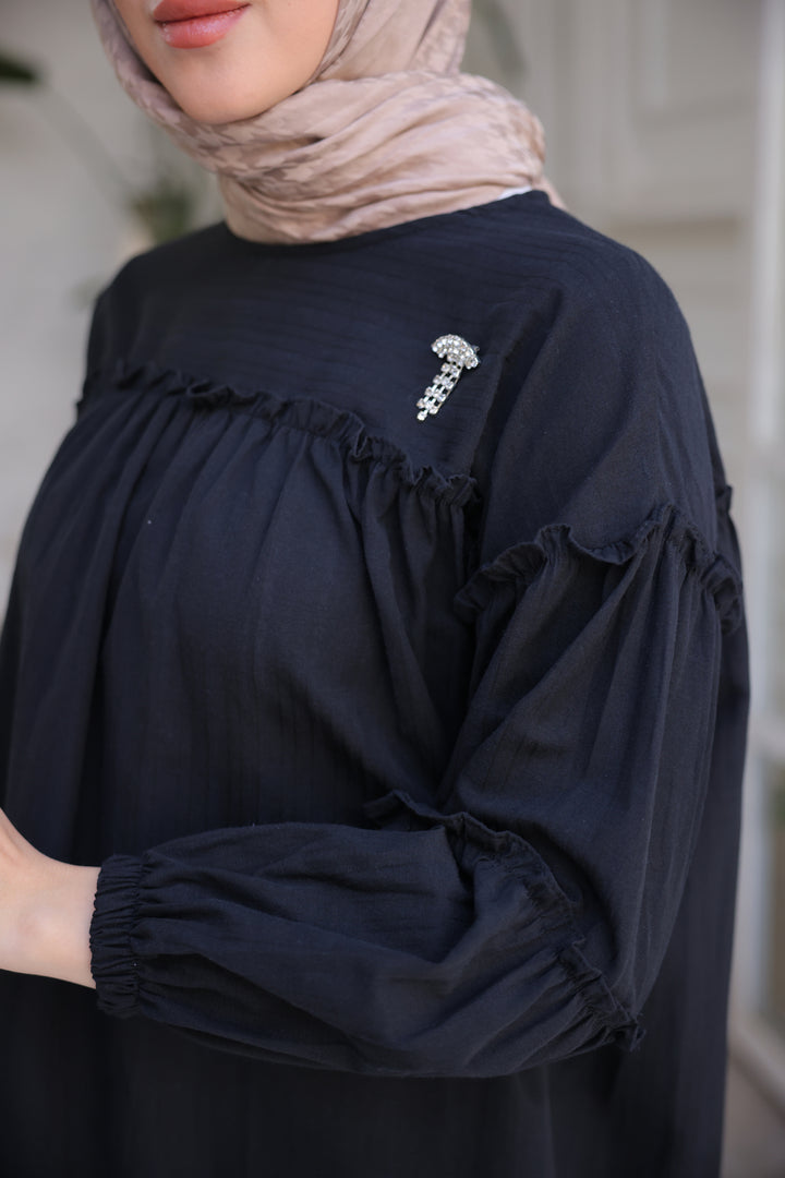 BNG Women Black Ruffled Shirt with Detailed Brooch - Clermont