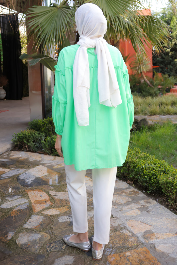 BNG Women Green Ruffled Shirt with Detailed Brooch - Clermont