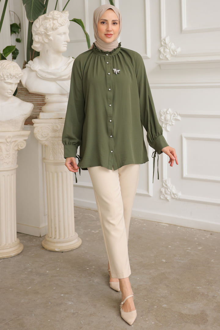 BNG Women Brooch Shirt Khaki - Clermont