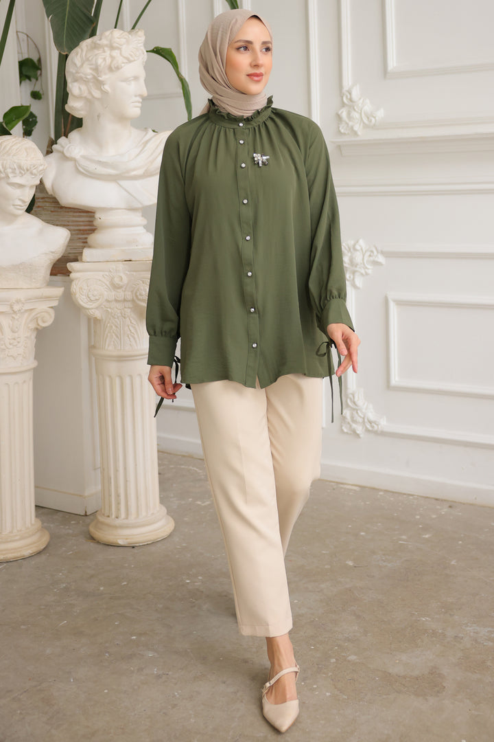 BNG Women Brooch Shirt Khaki - Clermont
