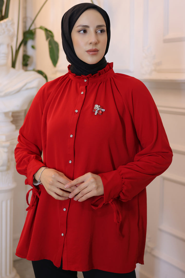 BNG قميص بروش نسائي أحمر - كليرمونت