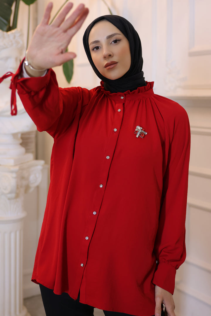 BNG قميص بروش نسائي أحمر - كليرمونت