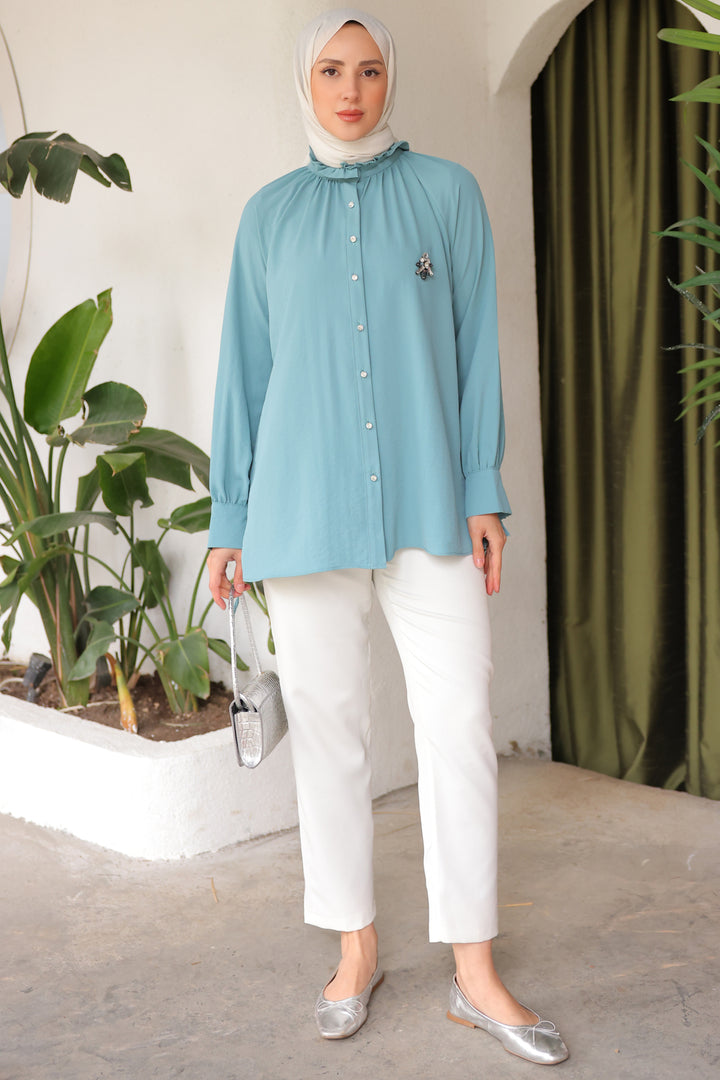 BNG Women Brooch Shirt Mint Green - Clermont
