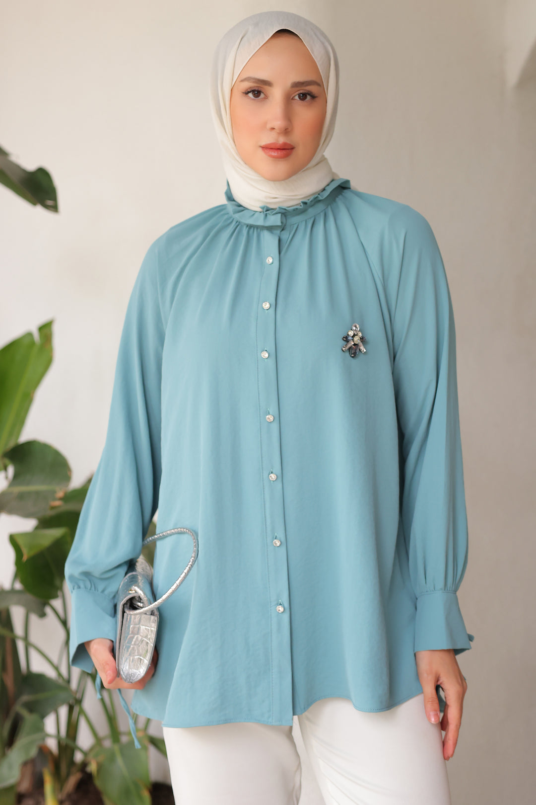 BNG Women Brooch Shirt Mint Green - Clermont