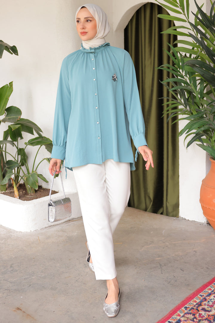 BNG Women Brooch Shirt Mint Green - Clermont