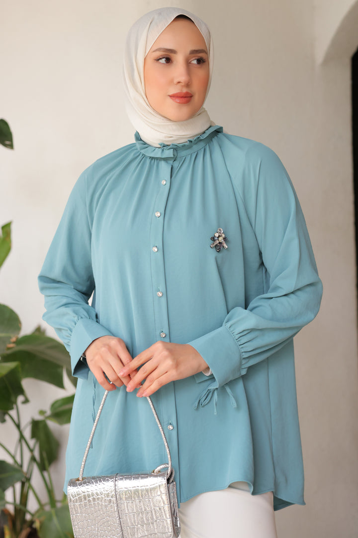 BNG Women Brooch Shirt Mint Green - Clermont