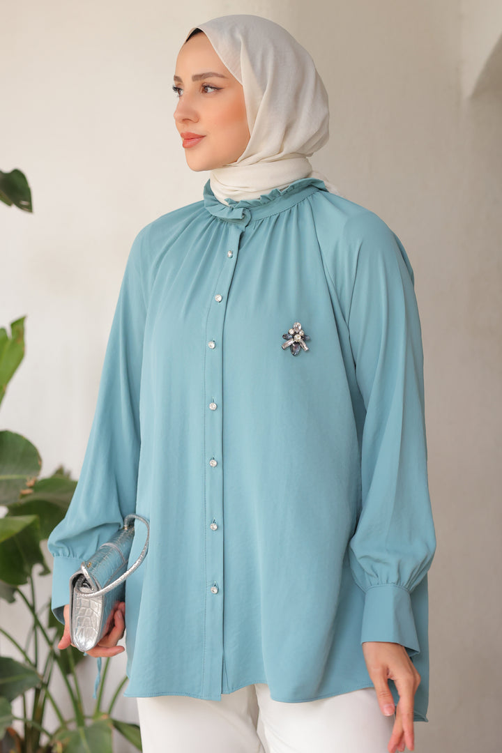 BNG Women Brooch Shirt Mint Green - Clermont
