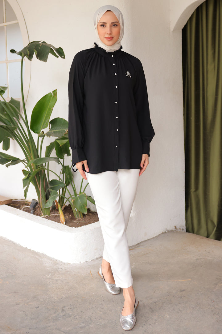 BNG Women Brooch Shirt Black - Clermont