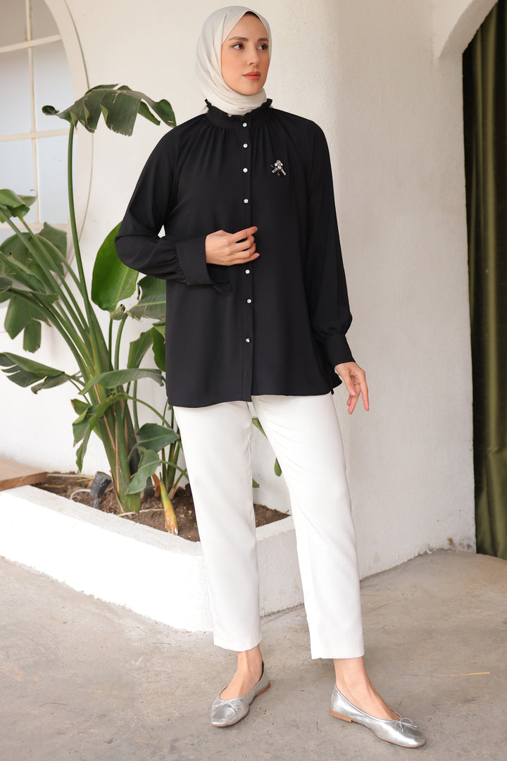 BNG Women Brooch Shirt Black - Clermont