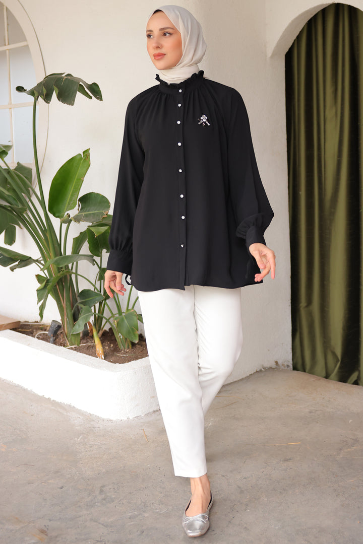BNG Women Brooch Shirt Black - Clermont