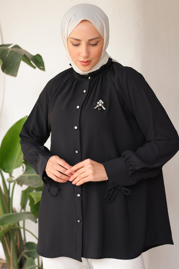 BNG Women Brooch Shirt Black - Clermont