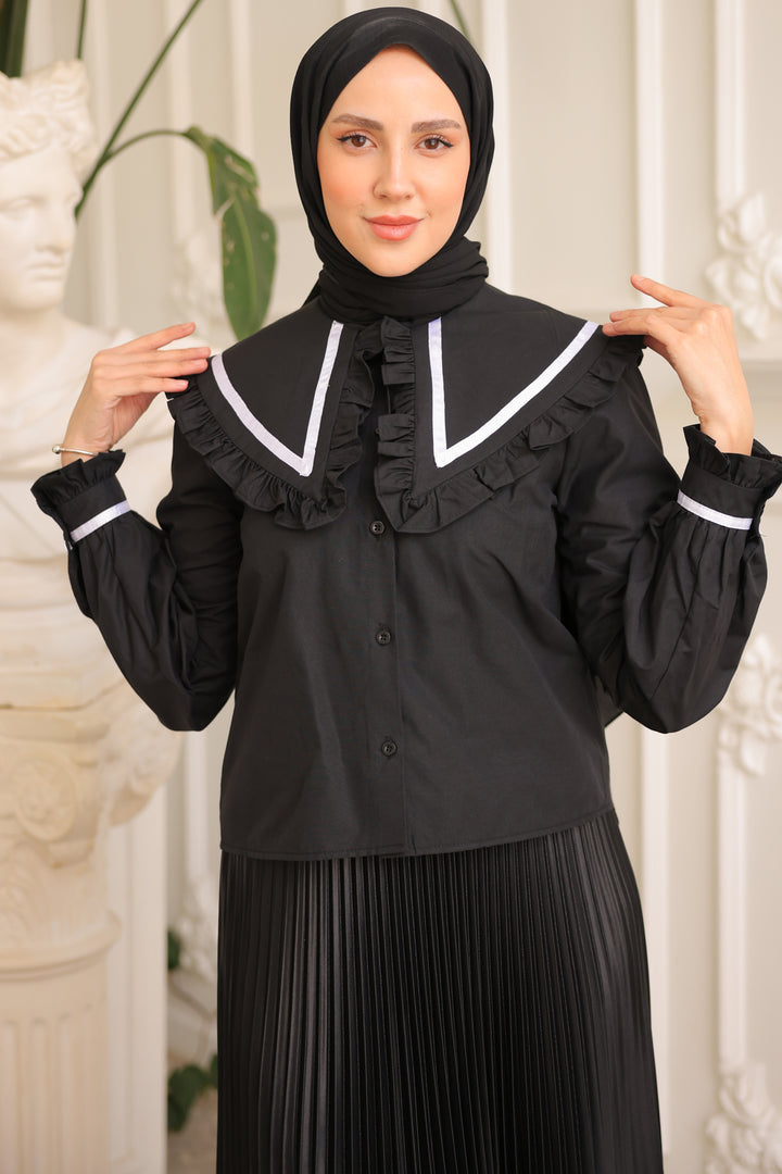 BNG Women Wide Neck Short Sleeve Black Shirt - Clermont