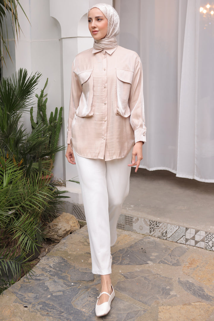 BNG Women Woman Big Pocket Detailed Shirt 2081 Beige - Clermont