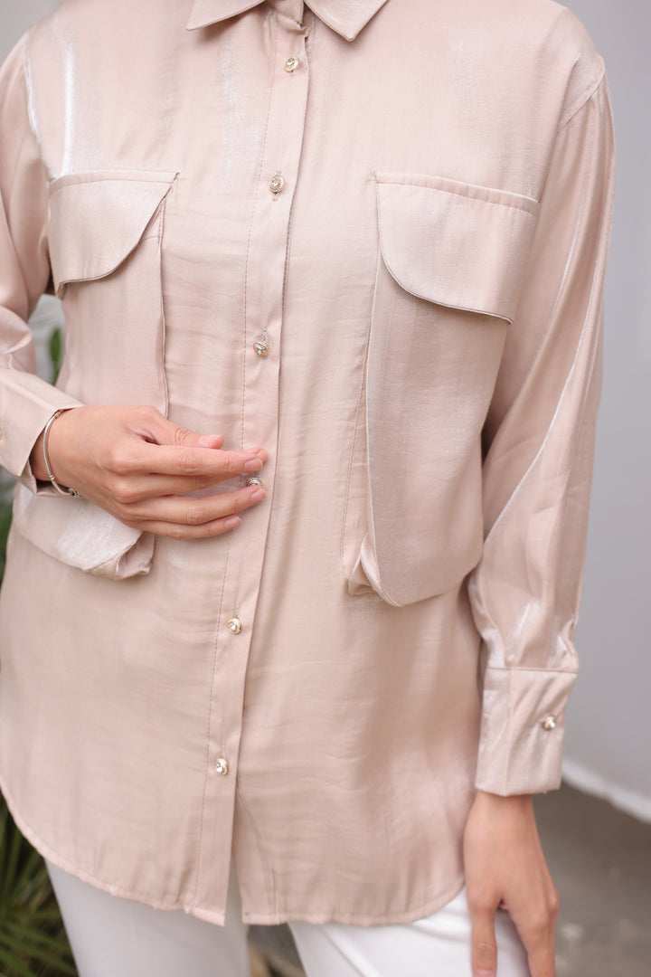BNG Women Woman Big Pocket Detailed Shirt 2081 Beige - Clermont