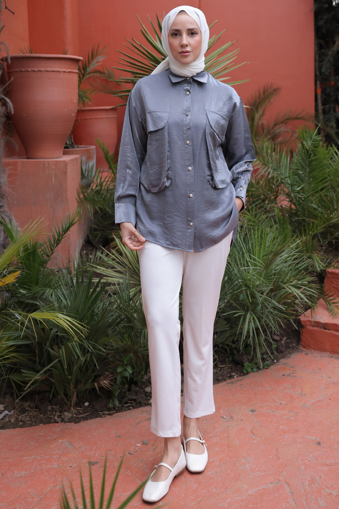 BNG Women Women's Oversized Pocket Detailed Shirt 2081 Gray - Clermont