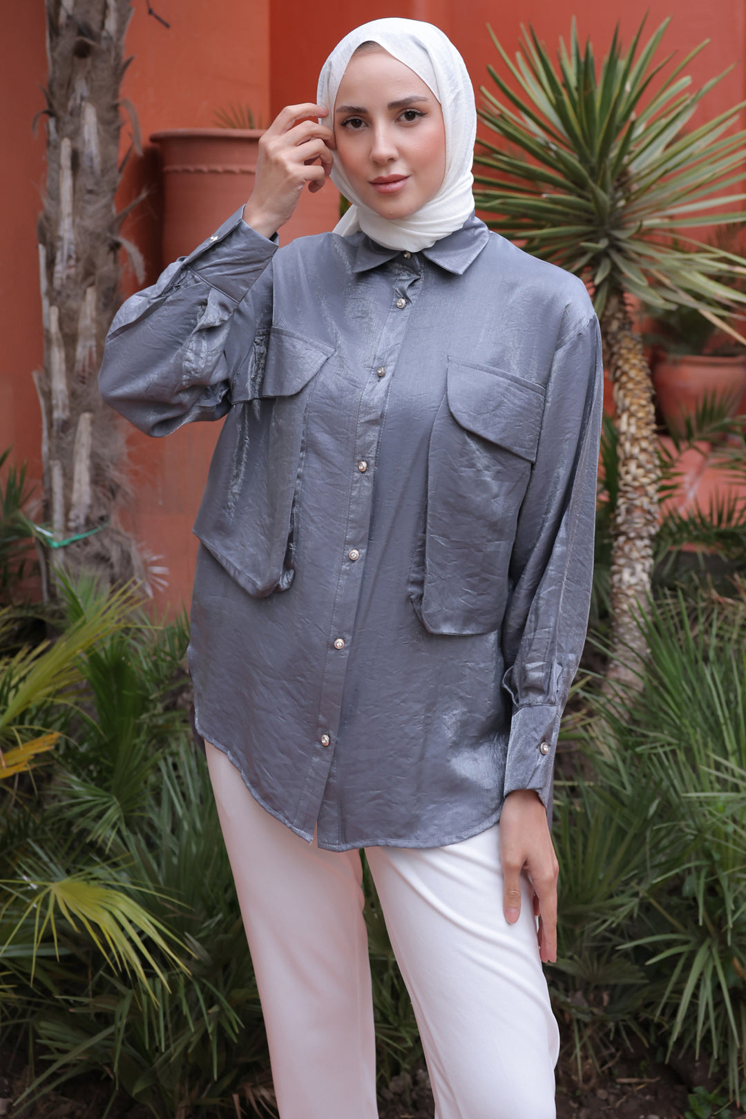BNG Women Women's Oversized Pocket Detailed Shirt 2081 Gray - Clermont