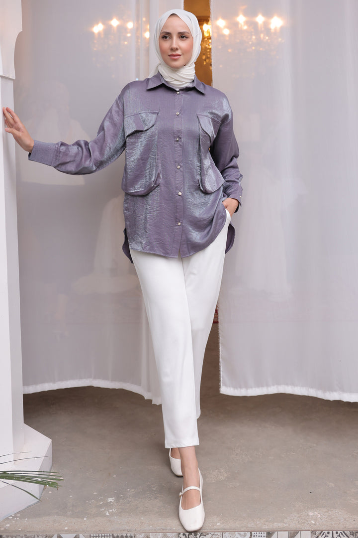 BNG Women Women's Oversized Pocket Detailed Shirt 2081 Purple - Clermont
