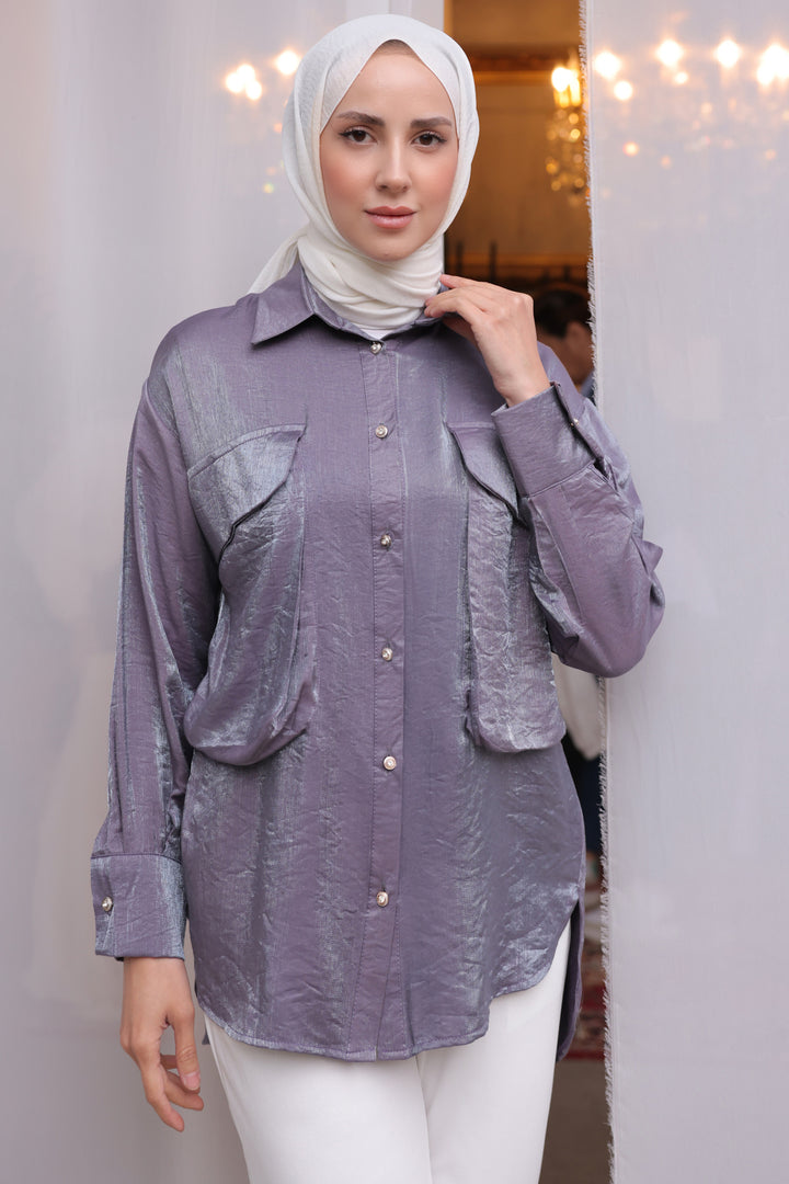 BNG Women Women's Oversized Pocket Detailed Shirt 2081 Purple - Clermont
