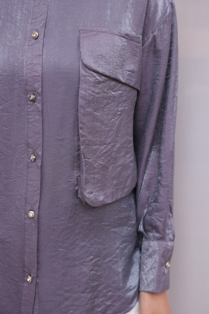 BNG Women Women's Oversized Pocket Detailed Shirt 2081 Purple - Clermont