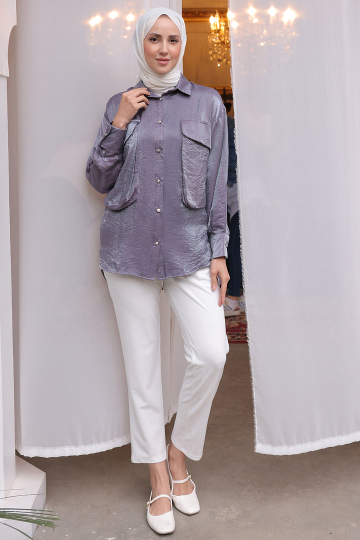 BNG Women Women's Oversized Pocket Detailed Shirt 2081 Purple - Clermont