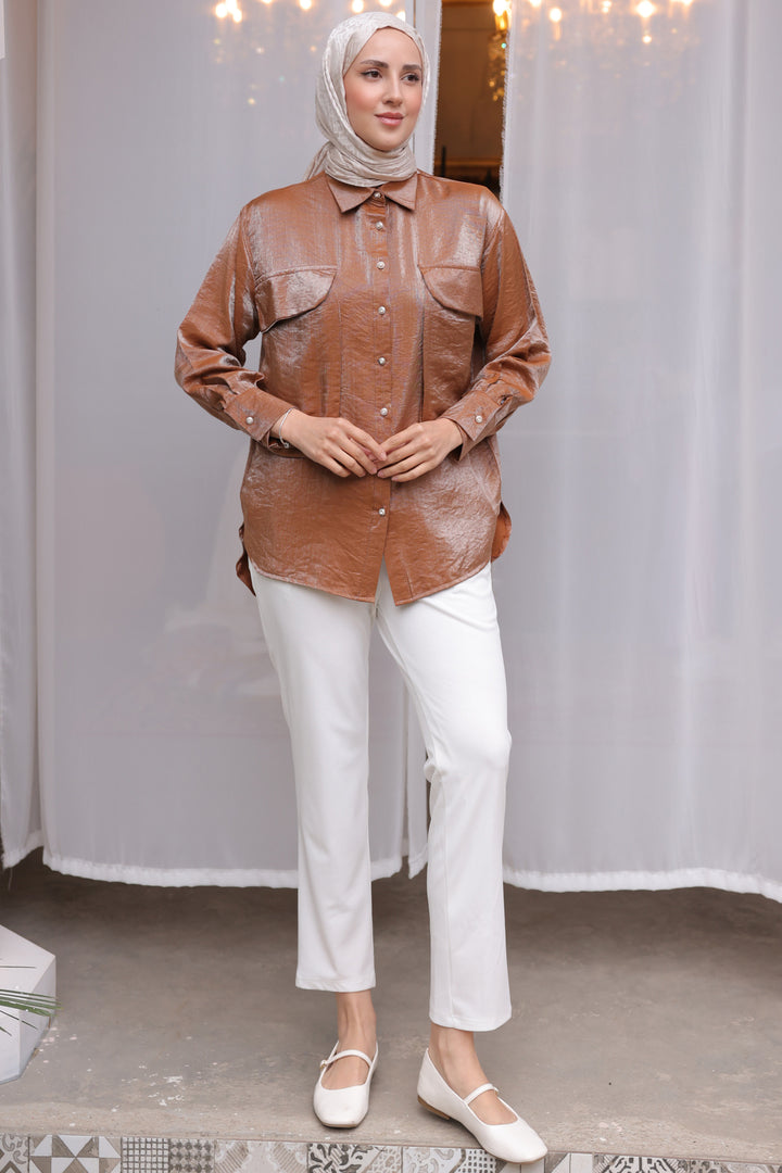 BNG Women Woman Big Pocket Detailed Shirt 2081 Brown - Clermont