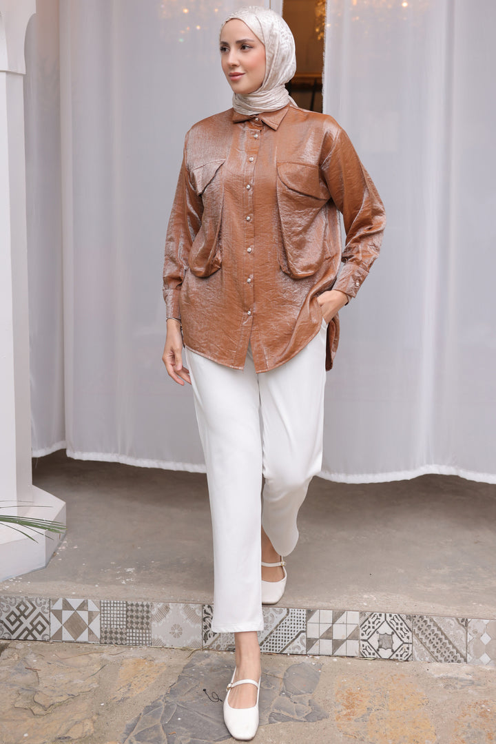 BNG Women Woman Big Pocket Detailed Shirt 2081 Brown - Clermont