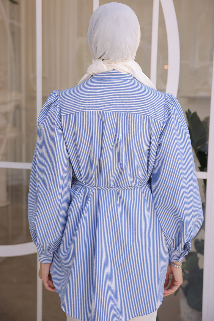 BNG Women Woman Waist Rope Detailed Striped Shirt 2093 Blue - Clermont