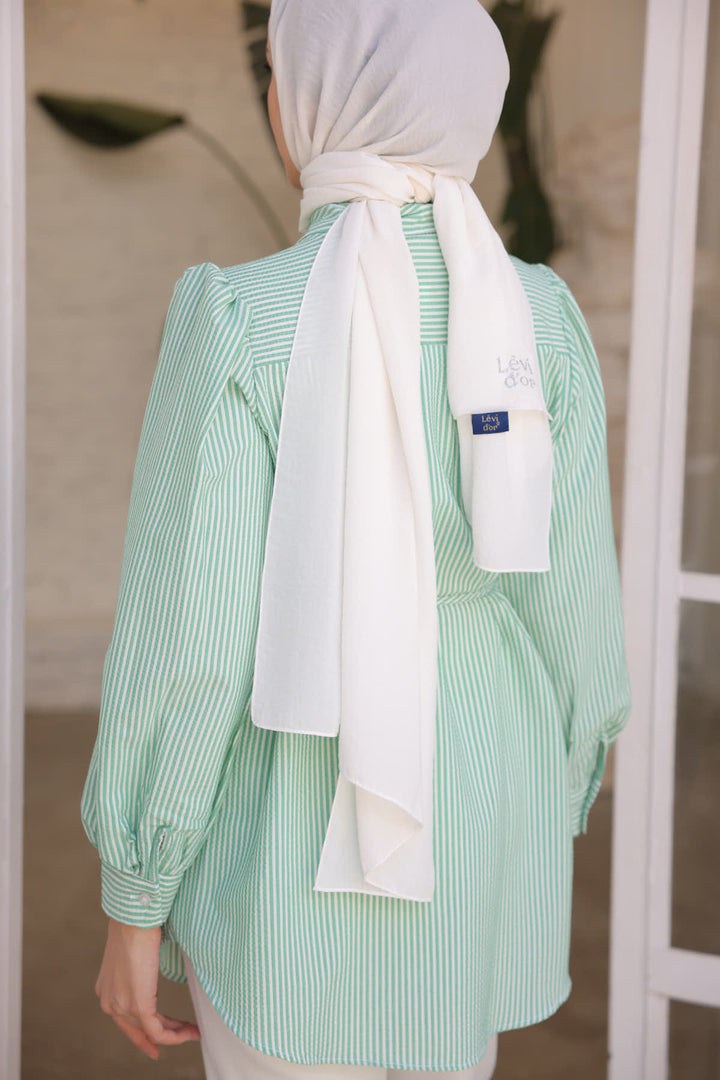 BNG Women Woman Waist Rope Detailed Striped Shirt 2093 Green - Clermont