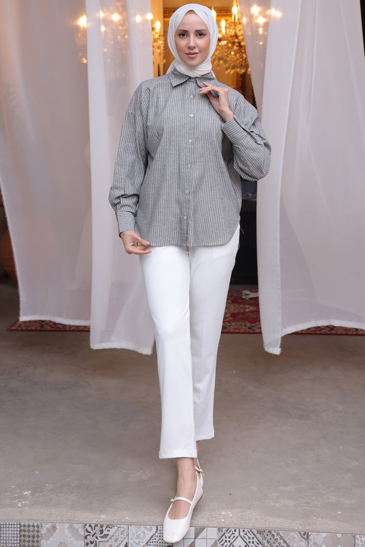 BNG Women Woman Striped Shirt 2057 Gray - Clermont