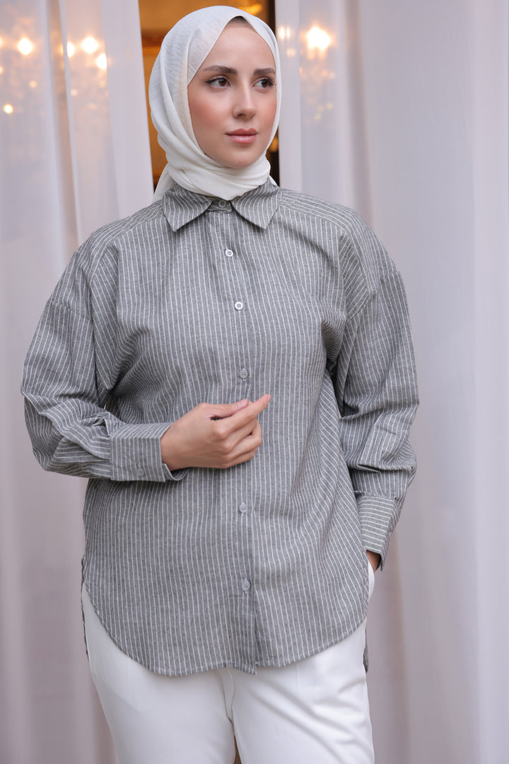 BNG Women Woman Striped Shirt 2057 Gray - Clermont