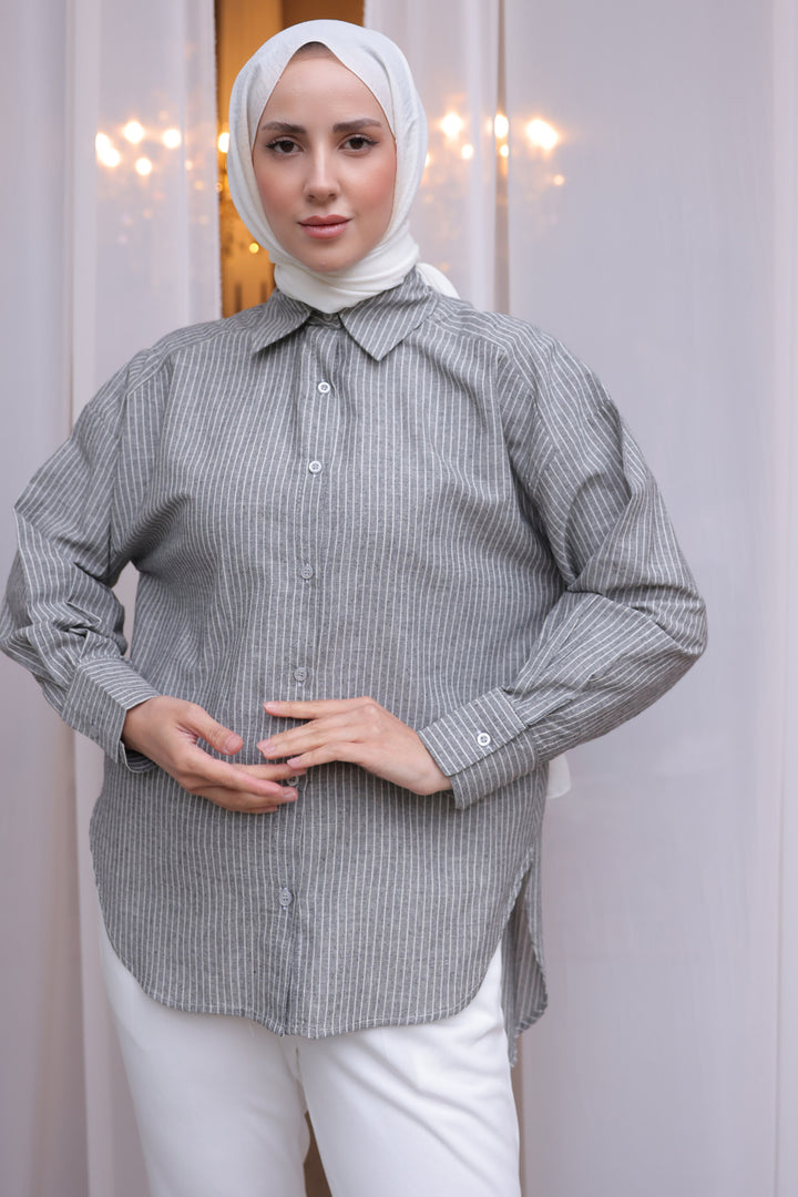 BNG Women Woman Striped Shirt 2057 Gray - Clermont