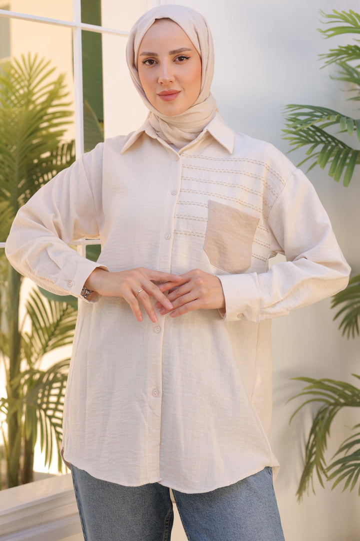 BNG Women Beige Shirt with Embroidered Pocket Detail - Clermont