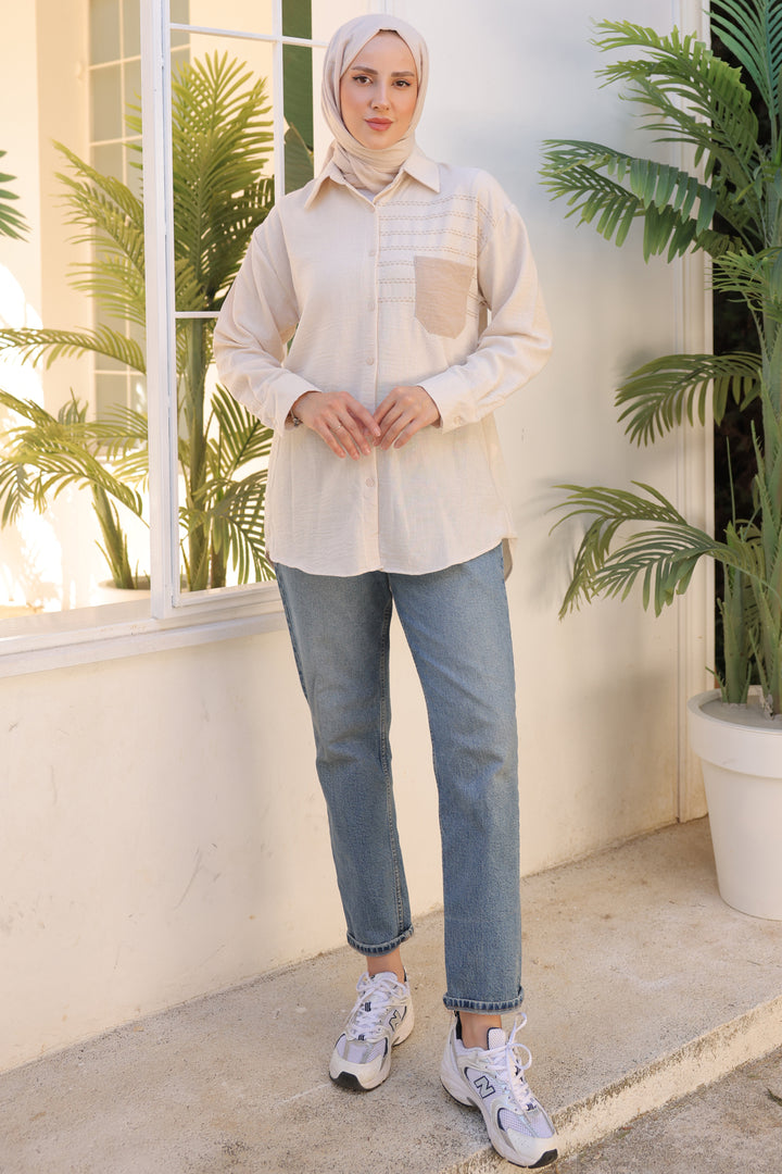 BNG Women Beige Shirt with Embroidered Pocket Detail - Clermont