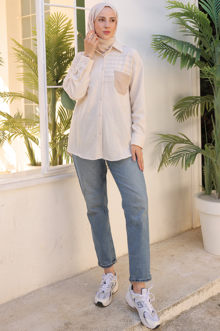 BNG Women Beige Shirt with Embroidered Pocket Detail - Clermont