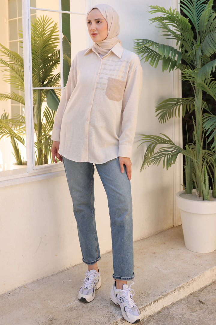 BNG Women Beige Shirt with Embroidered Pocket Detail - Clermont
