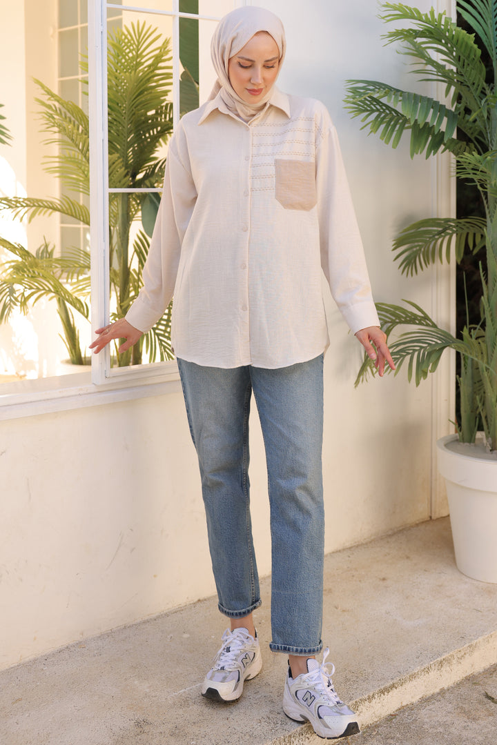 BNG Women Beige Shirt with Embroidered Pocket Detail - Clermont