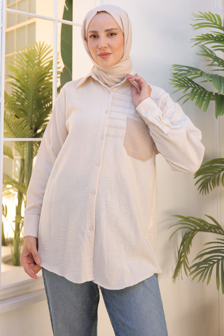 BNG Women Beige Shirt with Embroidered Pocket Detail - Clermont