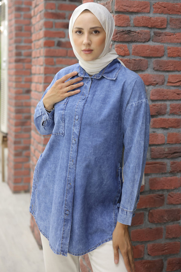 BNG Women Navy Blue Denim Shirt - Clermont
