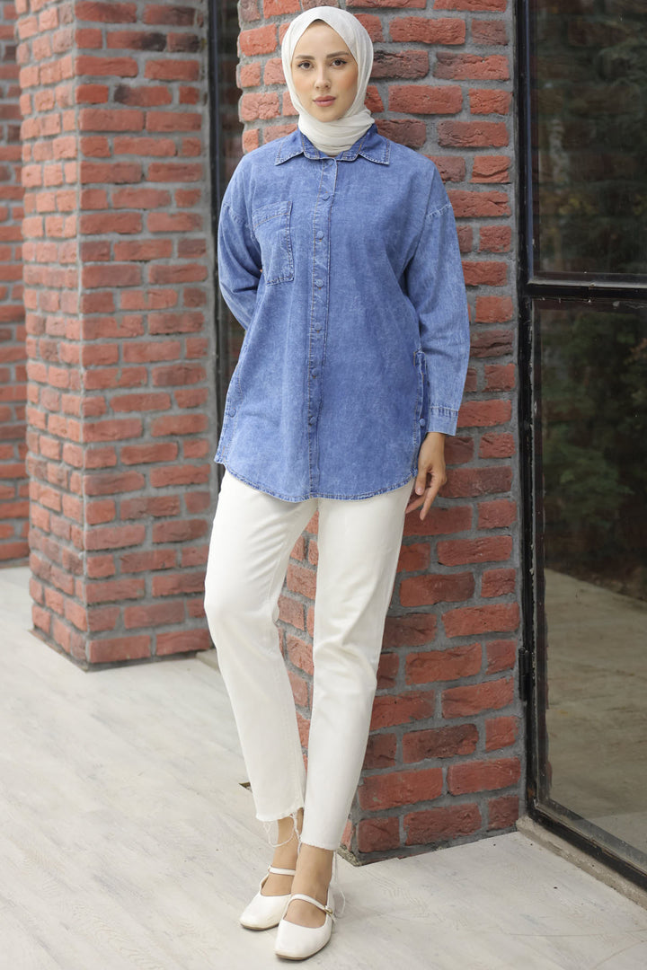 BNG Women Navy Blue Denim Shirt - Clermont