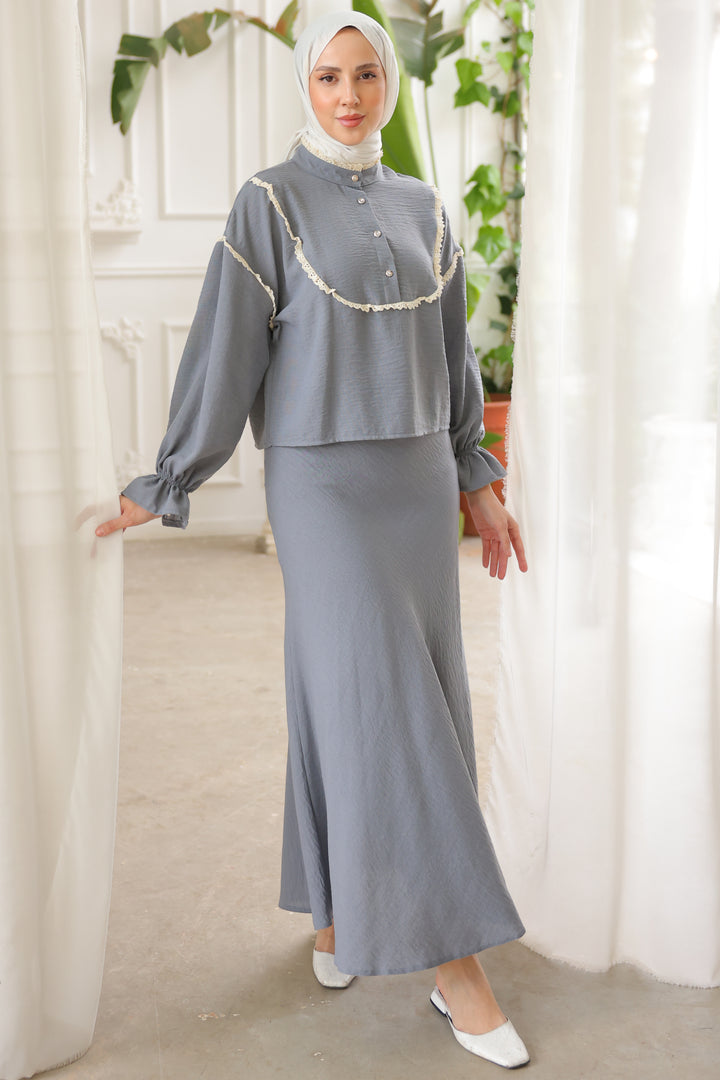 BNG Women Knit Detailed Collar Two-Piece Set Gray - Clermont