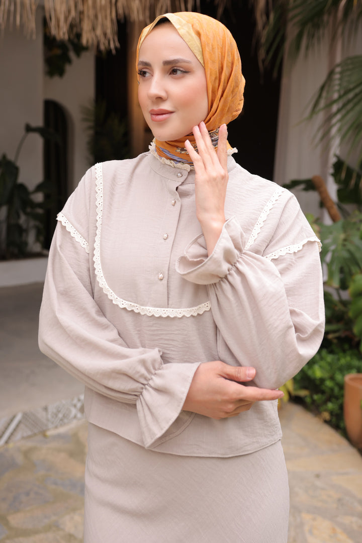 BNG Women Knit Detailed Collar Two-Piece Set Mink - Clermont