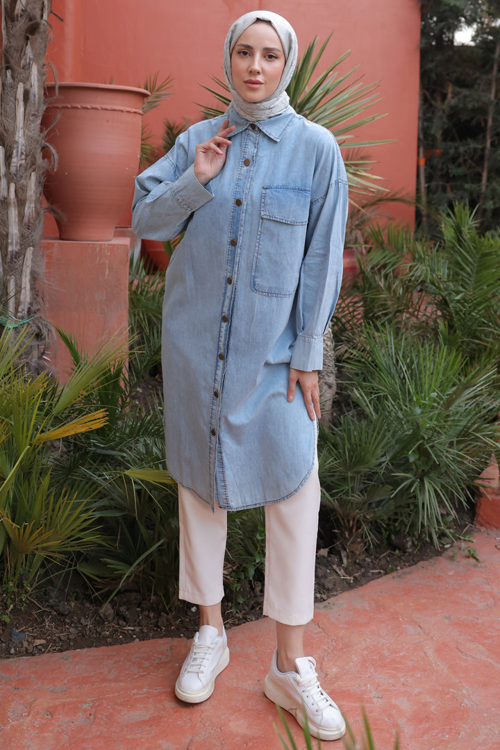 BNG Women Women's Buttoned Denim Tunic 61613 Blue - Clermont