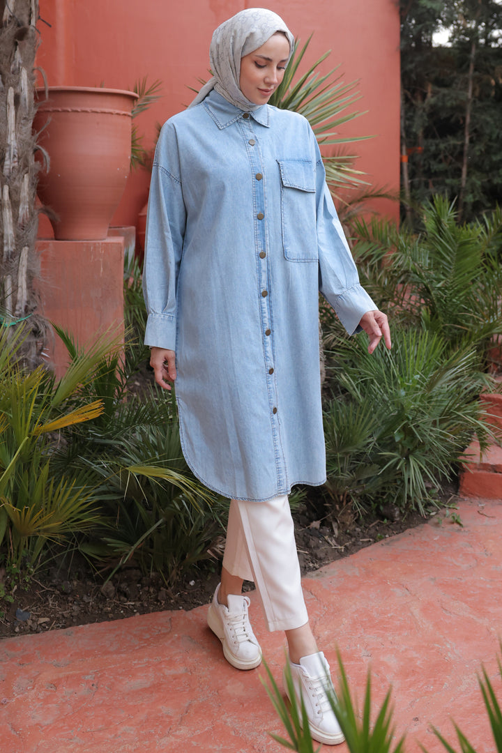 BNG Women Women's Buttoned Denim Tunic 61613 Blue - Clermont