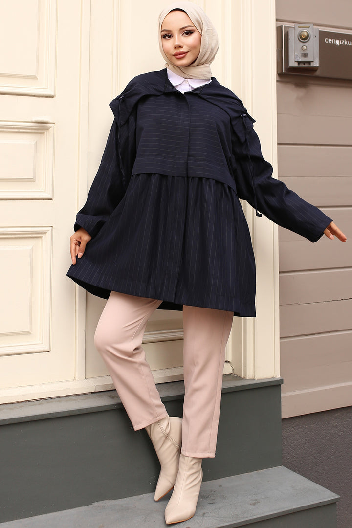 BNG Women Navy Blue Trench Coat - Eberswalde
