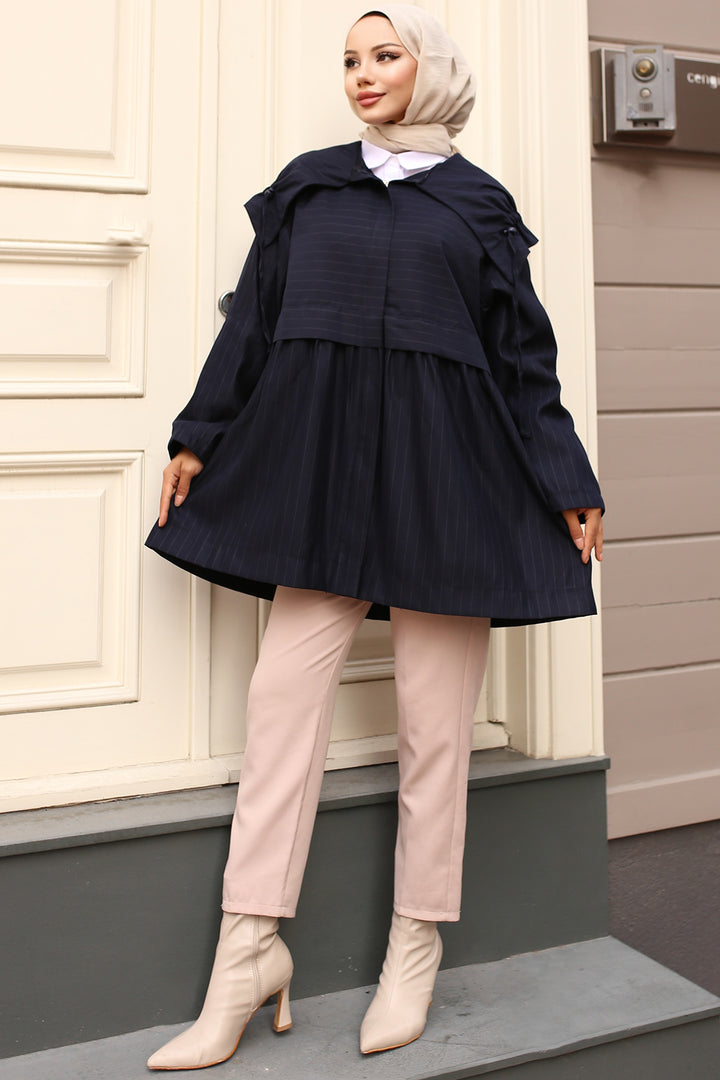 BNG Women Navy Blue Trench Coat - Eberswalde