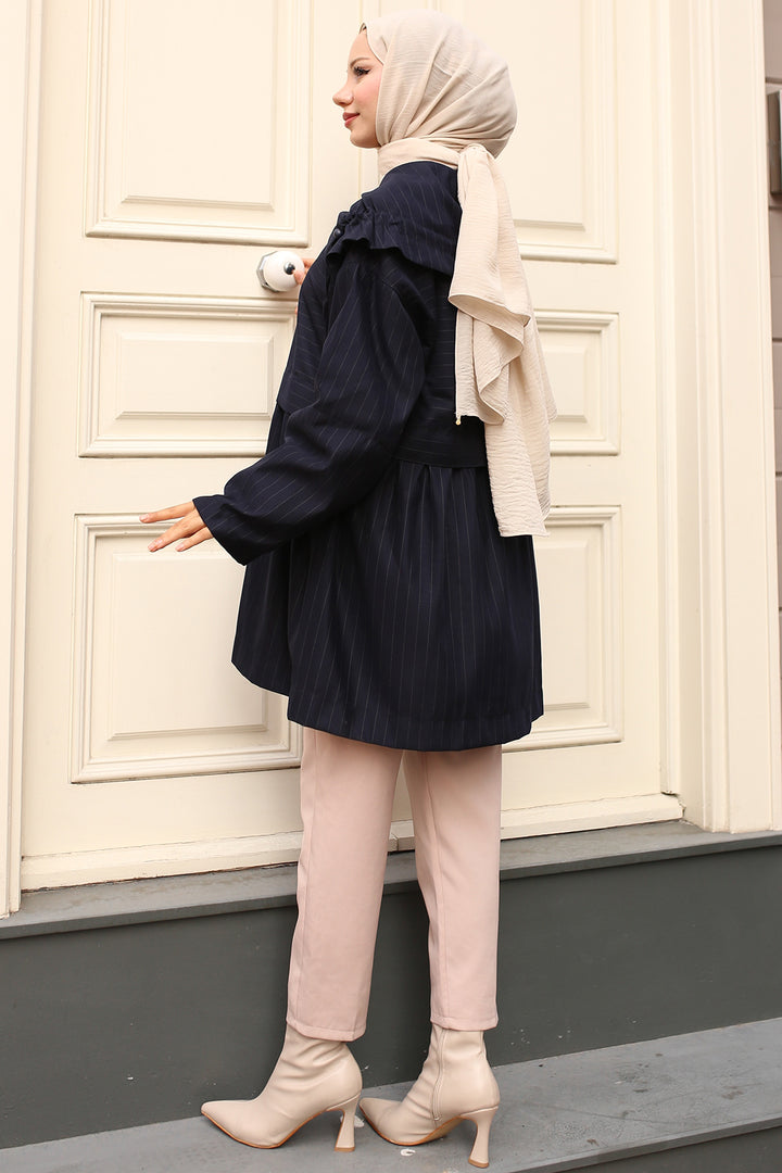 BNG Women Navy Blue Trench Coat - Eberswalde