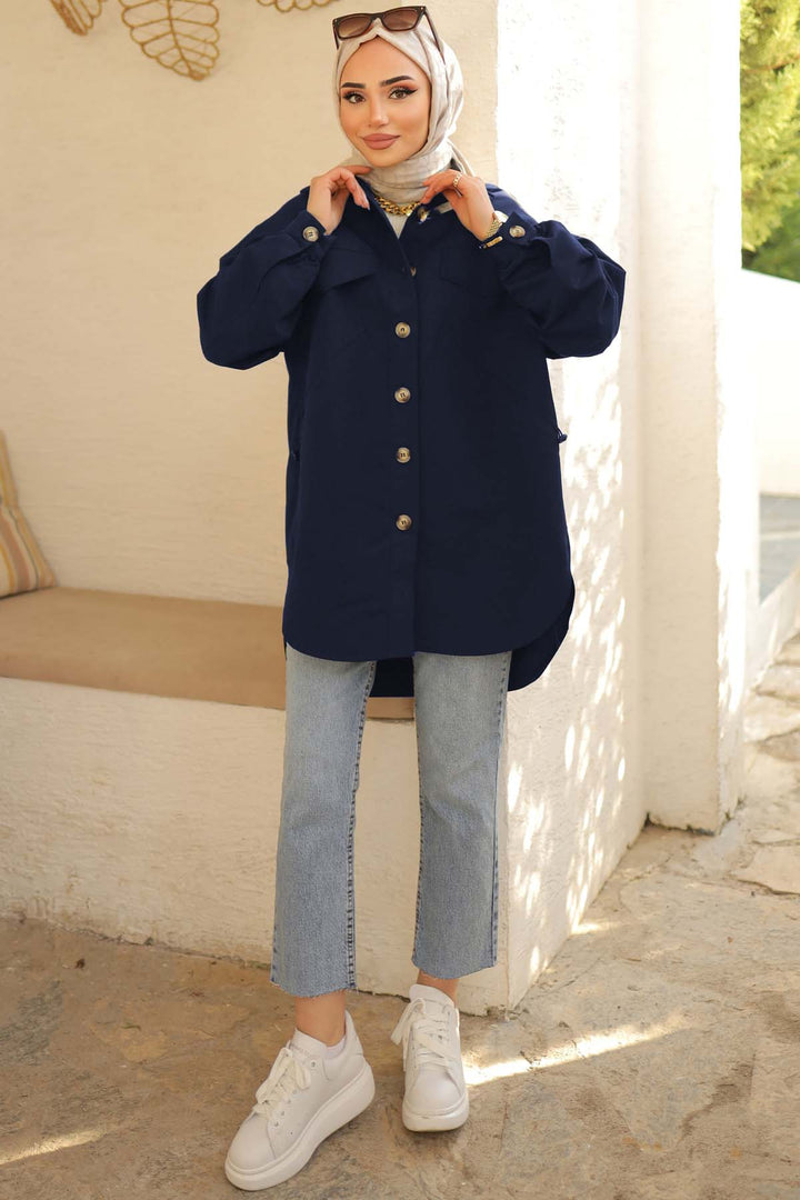 BNG Women Lastikli Gömlek Lacivert 61655 - Papenburg