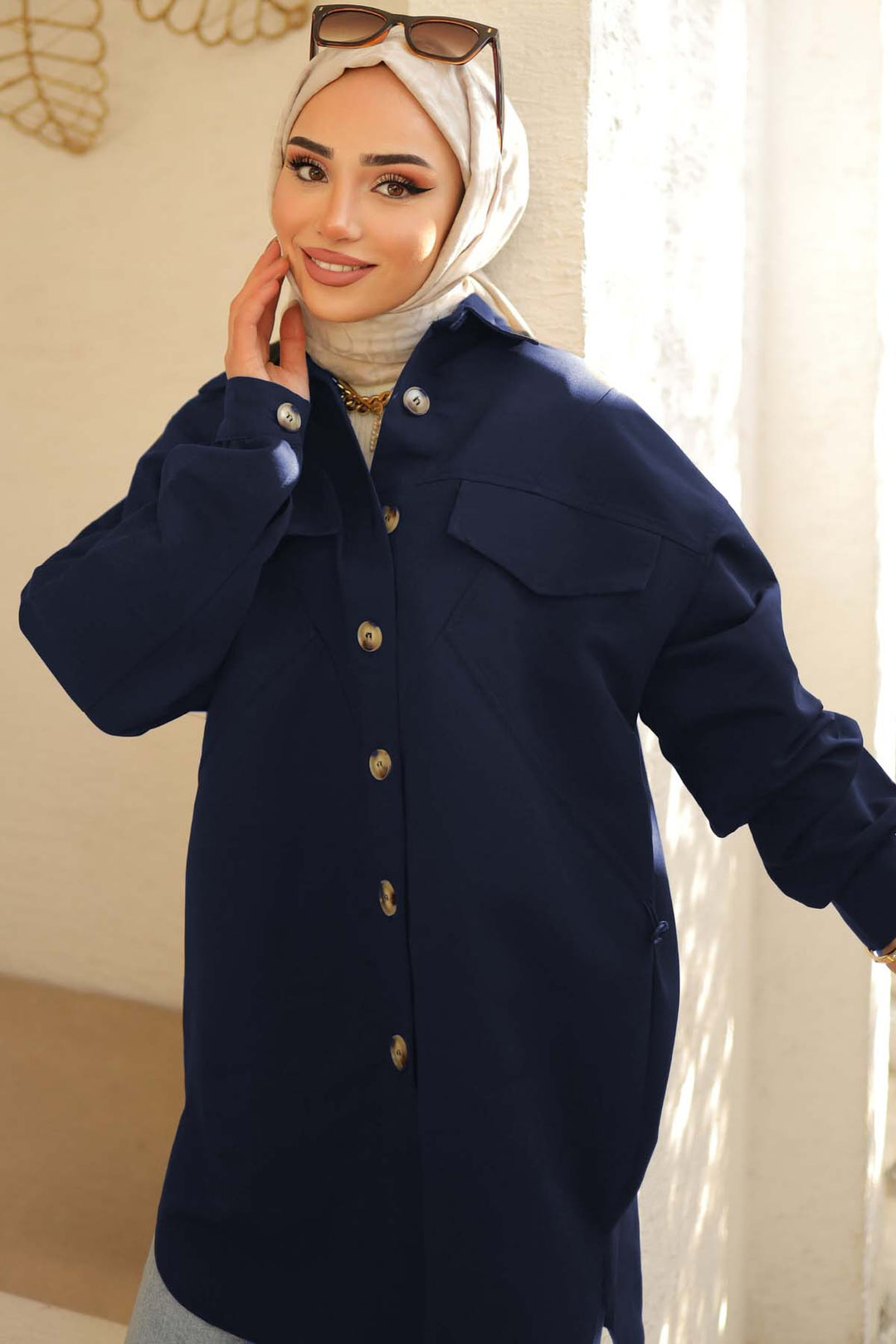 BNG Women Lastikli Gömlek Lacivert 61655 - Papenburg