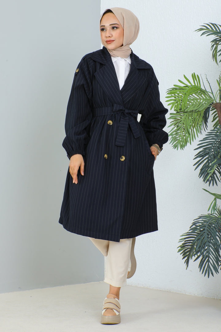 BNG Women Striped Trench Coat Navy - Clermont